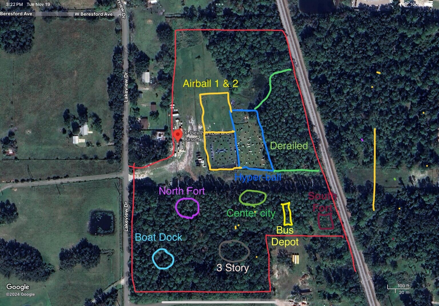 XPlex field map showing all zones